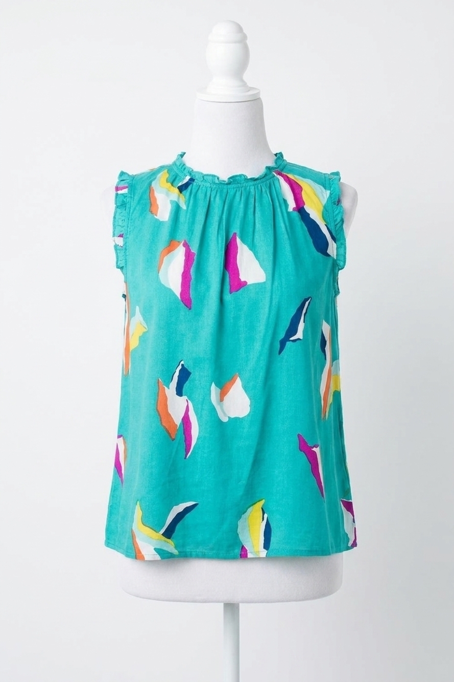 NEW THML tate sleeveless abstract print top in teal